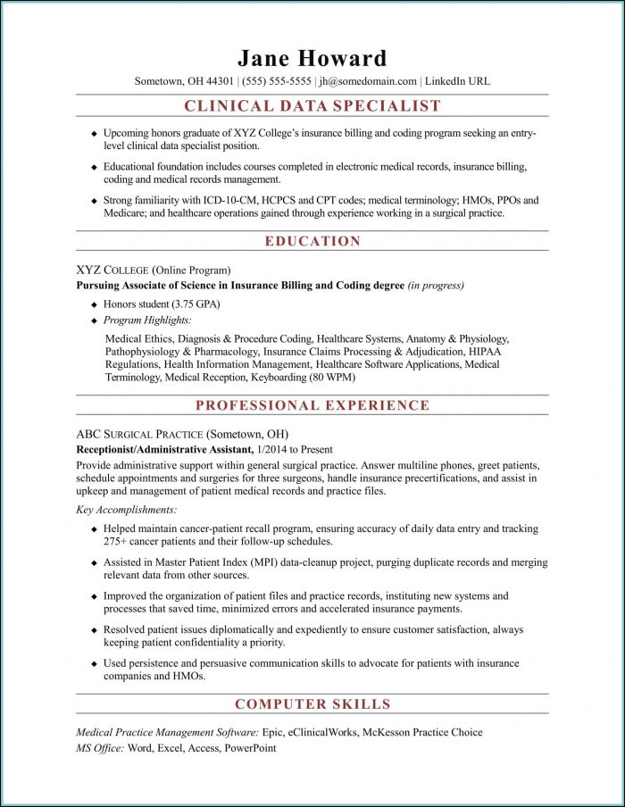 Resume For Medical Coding And Billing Entry Level Resume For Medical Coding And Billing Entry Level