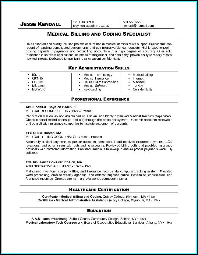 Resume For Medical Coding And Billing Resume For Medical Coding And Billing