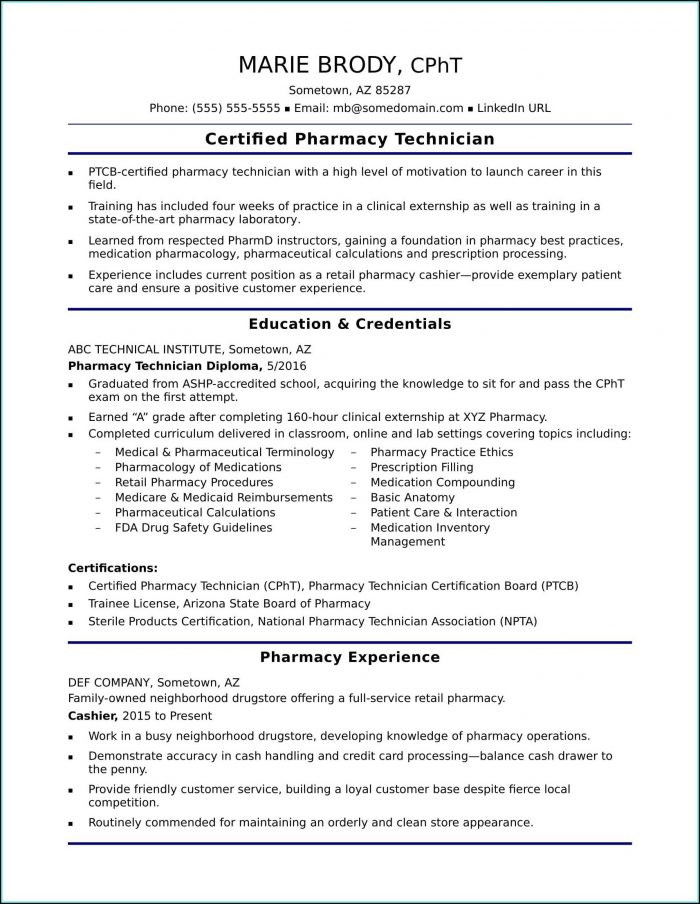 Resume For Pharmacy Technician Trainee Resume For Pharmacy Technician Trainee