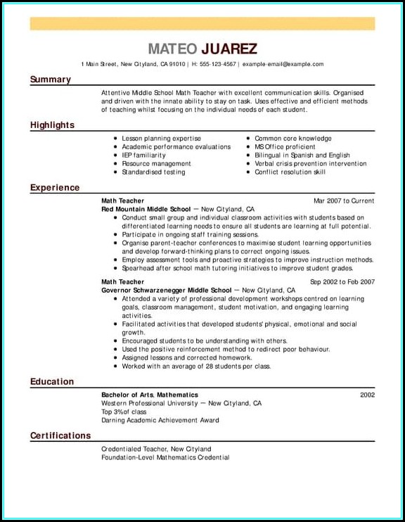 Resume For Teachers Examples Resume For Teachers Examples