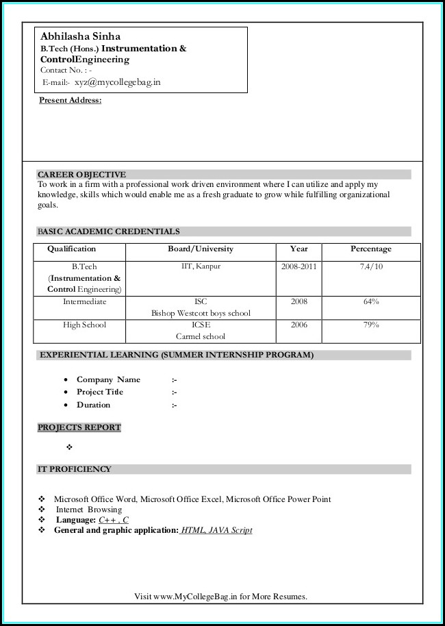 Resume Format Free Download In Ms Word For Freshers Resume Format Free Download In Ms Word For Freshers