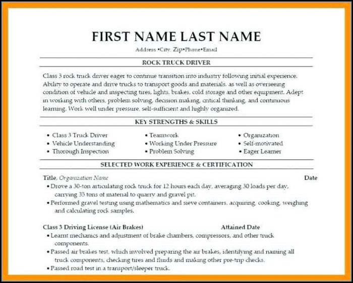 Resume Template For Cdl Truck Driver Resume Template For Cdl Truck Driver