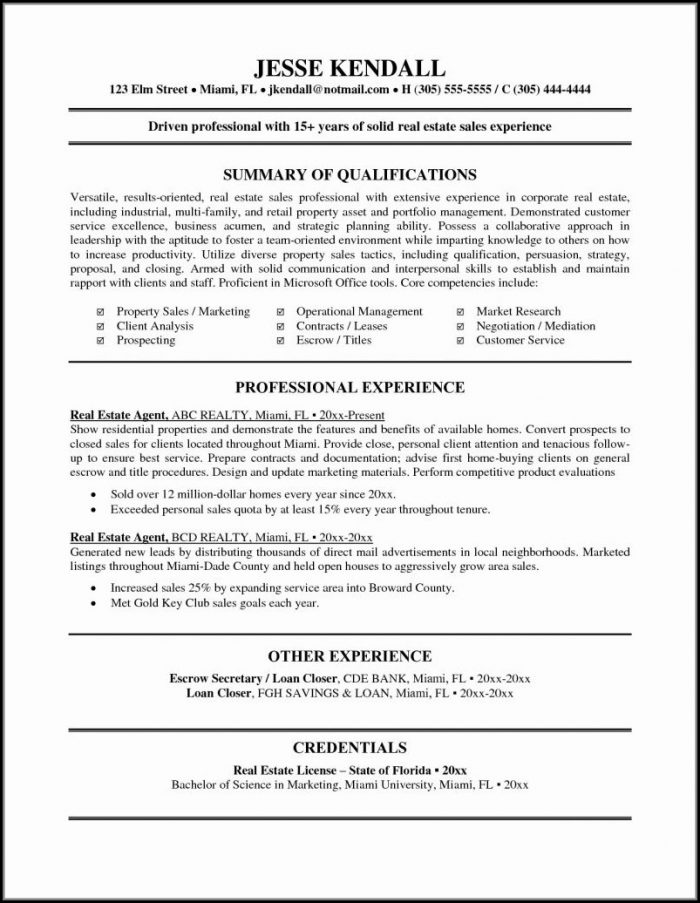 Resume Template For Real Estate Agents Resume Template For Real Estate Agents