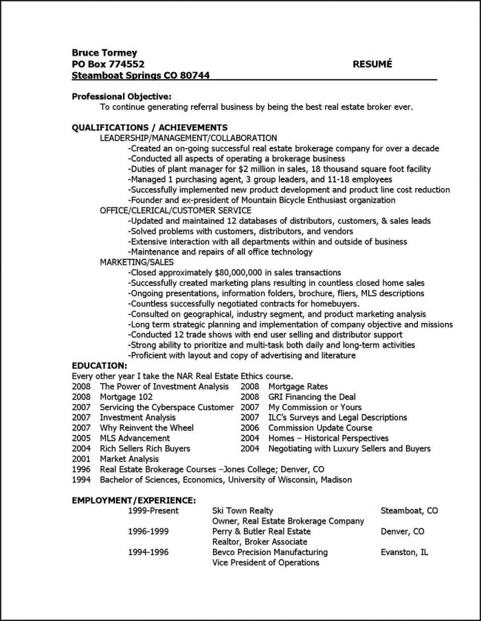Resume Template For Real Estate Broker Resume Template For Real Estate Broker