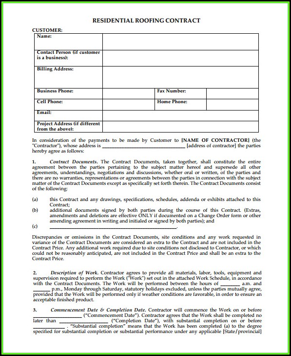 Roofing Contract Template Word Roofing Contract Template Word