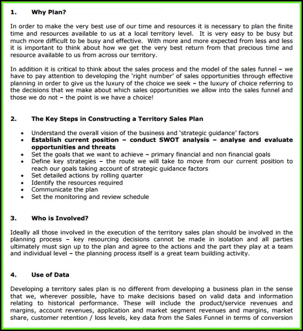 Sales Territory Plan Template Sales Territory Plan Template
