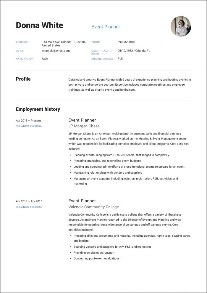 Sample Event Planner Resume Template Sample Event Planner Resume Template