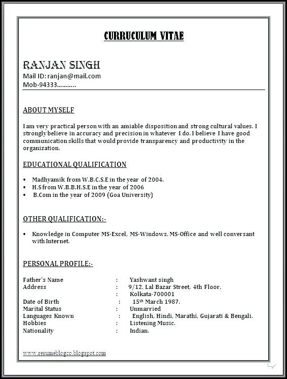Sample Resume For Freshers In Ms Word Format Free Download Sample Resume For Freshers In Ms Word Format Free Download
