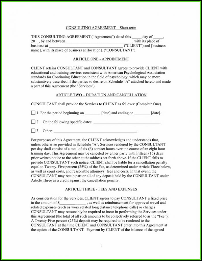 Short Consulting Agreement Template Word Short Consulting Agreement Template Word