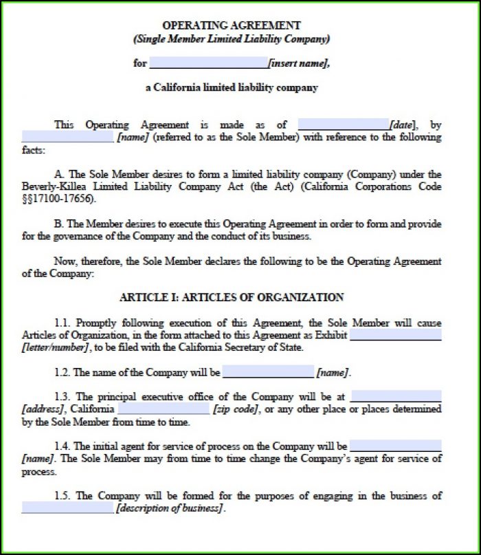Single Member Llc Operating Agreement Template California Single Member Llc Operating Agreement Template California