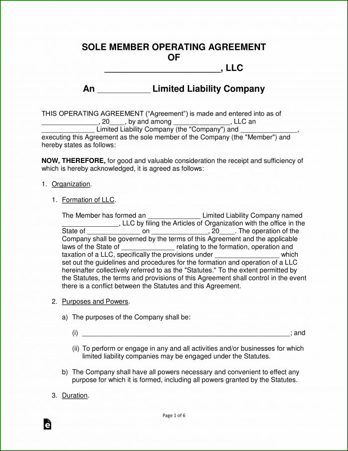 Single Member Llc Operating Agreement Template Free Single Member Llc Operating Agreement Template Free