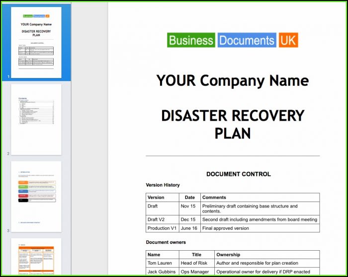 Small Business Continuity And Disaster Recovery Plan Template Small Business Continuity And Disaster Recovery Plan Template