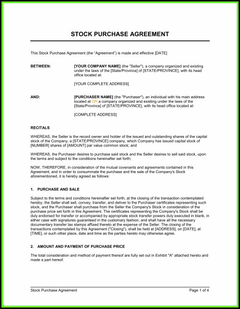 Stock Purchase Agreement Template Word Stock Purchase Agreement Template Word