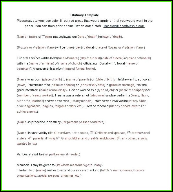 Template For Obituary Announcement Template For Obituary Announcement