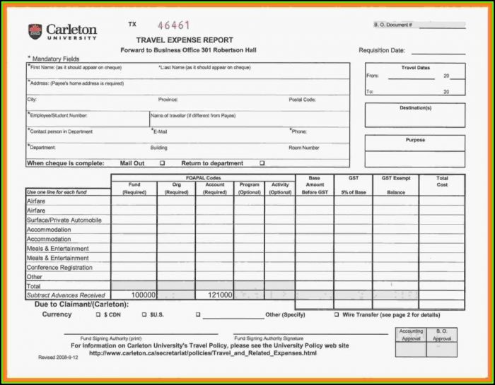 Travel Expense Report Example Travel Expense Report Example