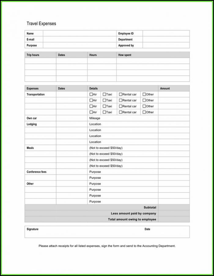 Travel Expense Report Form Word Travel Expense Report Form Word