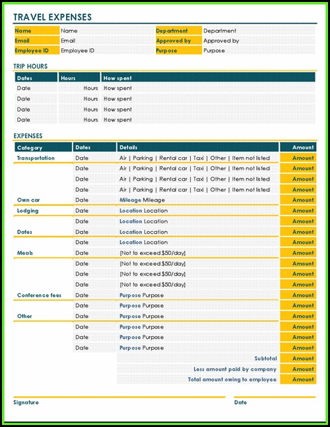 Travel Expense Report Form Travel Expense Report Form