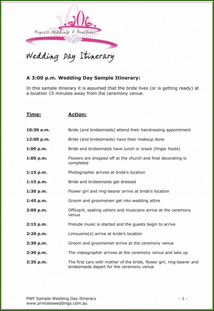 Wedding Day Itinerary Template Excel Wedding Day Itinerary Template Excel