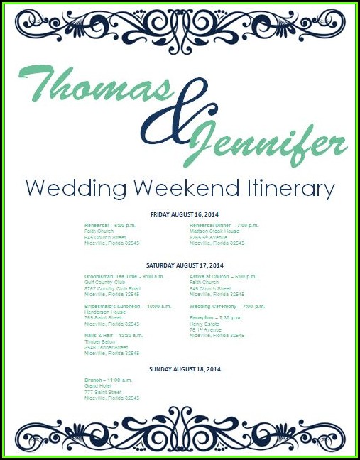 Wedding Weekend Itinerary Template Download Wedding Weekend Itinerary Template Download