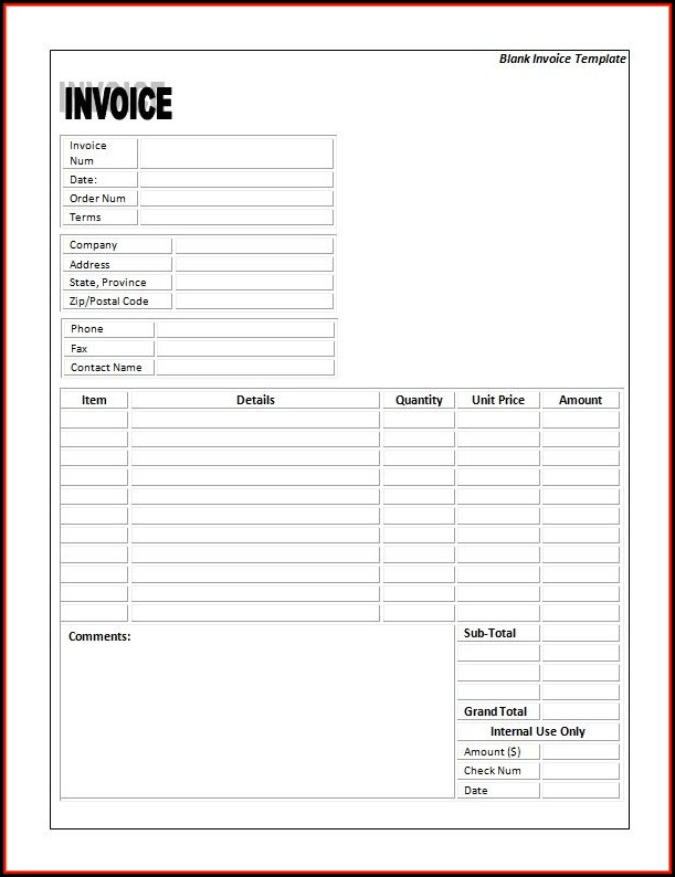 Blank Invoice Templates Excel Blank Invoice Templates Excel