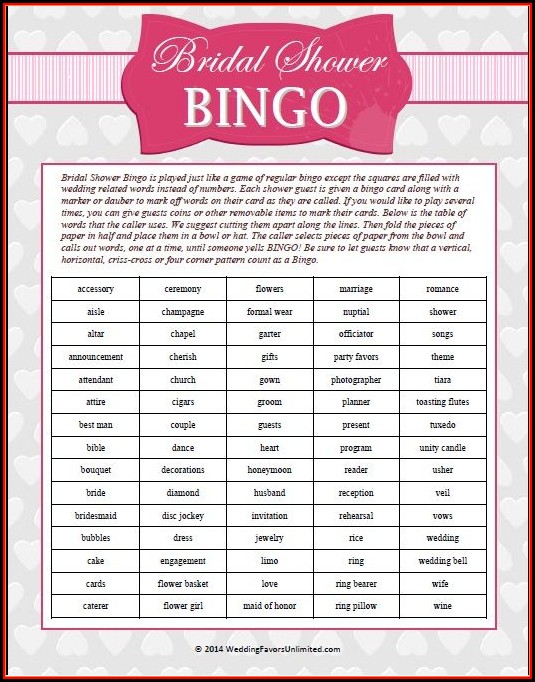 Bridal Shower Bingo Template Download Bridal Shower Bingo Template Download