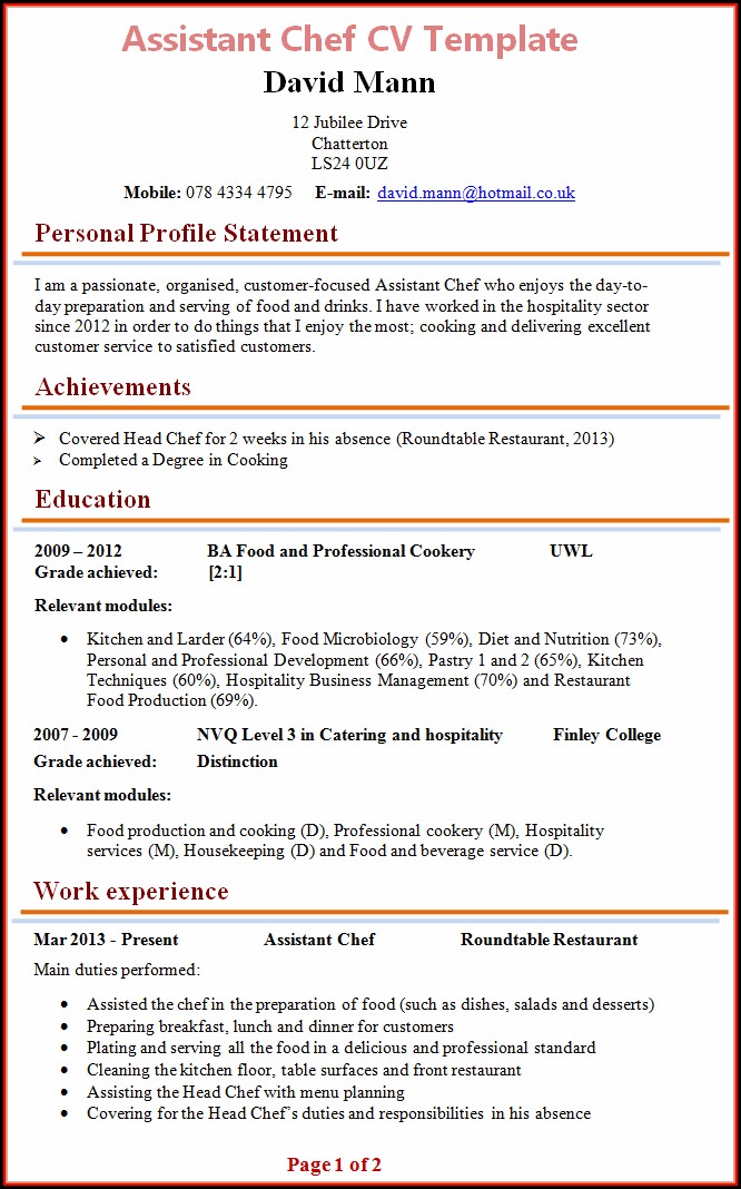 Chef Cv Template Download Chef Cv Template Download