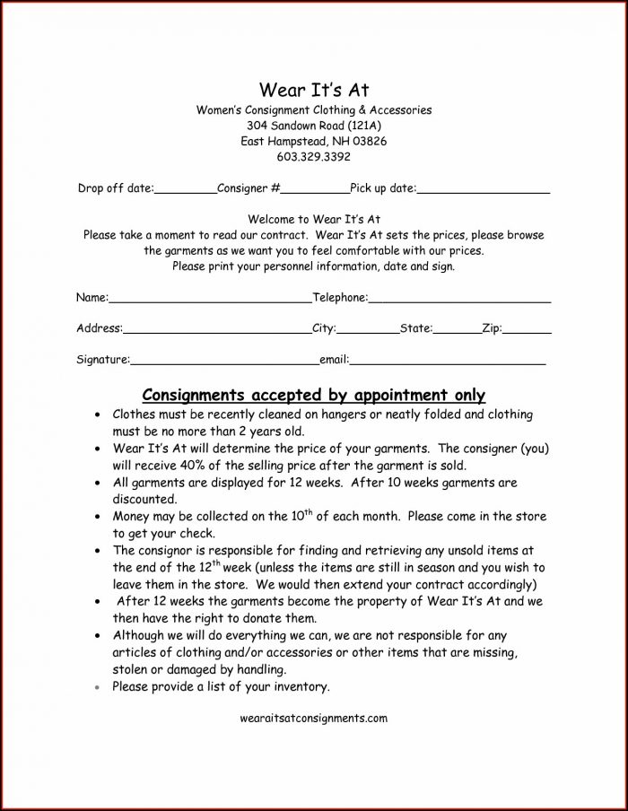 Clothing Consignment Contract Template Clothing Consignment Contract Template