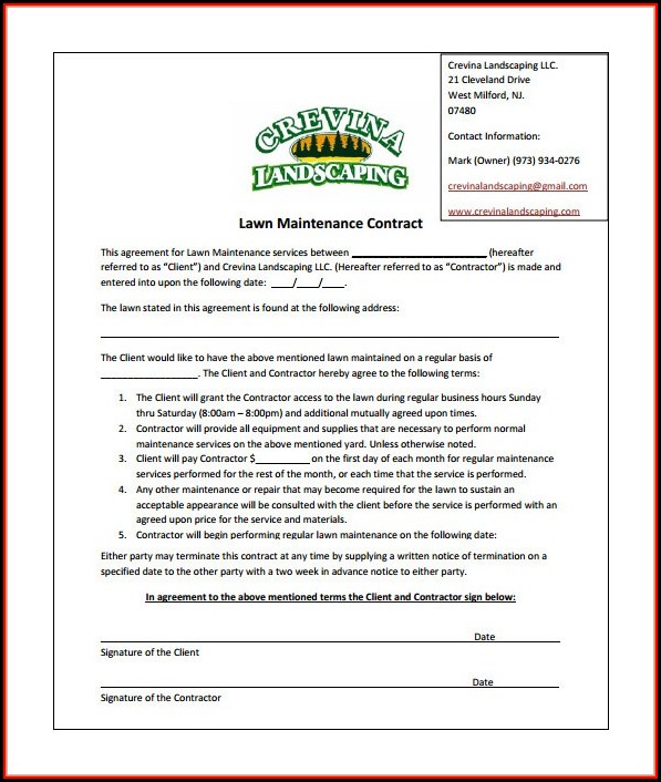 Commercial Lawn Care Contract Template Commercial Lawn Care Contract Template