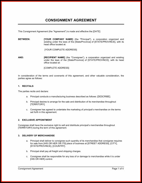 Consignment Contract Template Canada Consignment Contract Template Canada