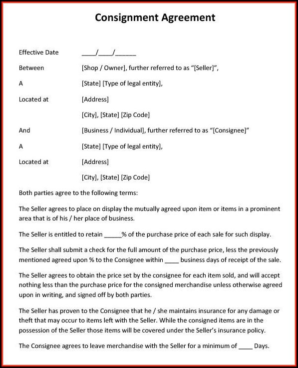 Consignment Contract Template Consignment Contract Template