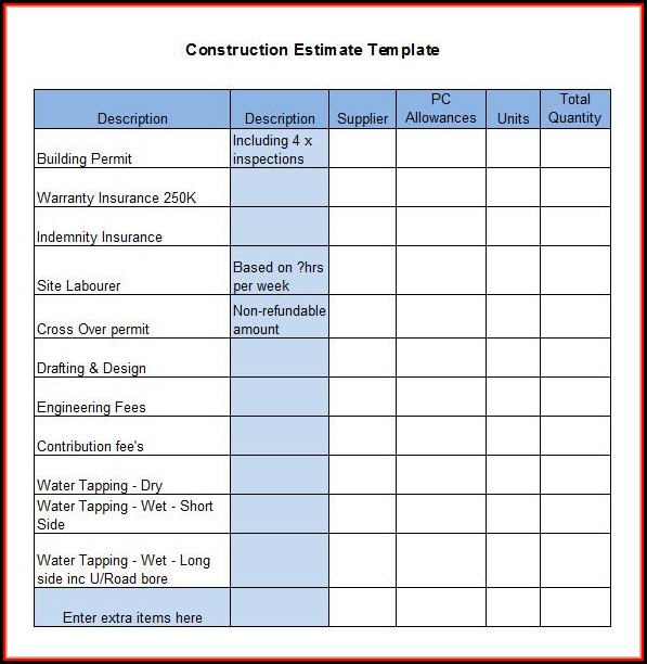 Construction Estimate Template Excel Free Construction Estimate Template Excel Free