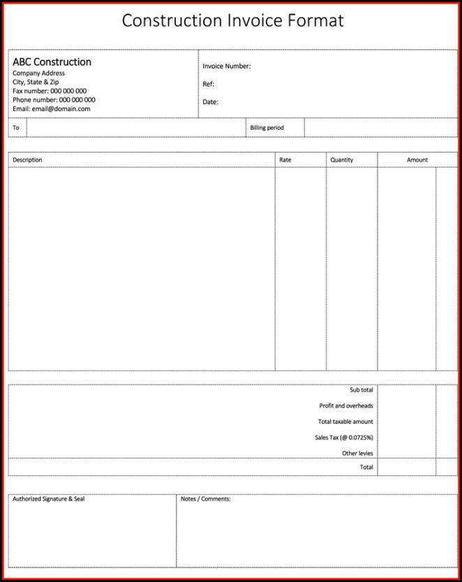 Construction Invoice Form Construction Invoice Form