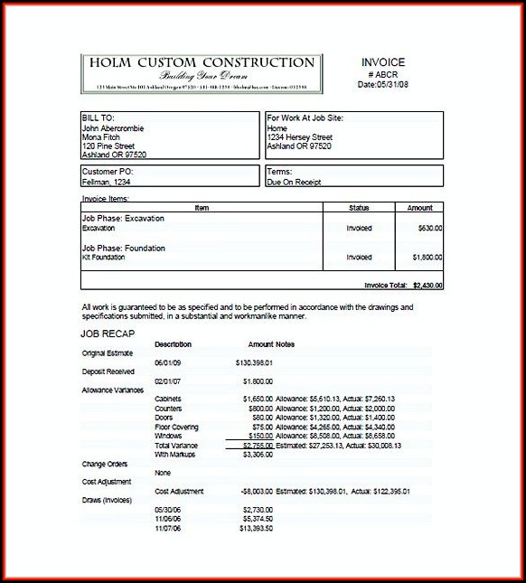 Construction Invoice Sample Construction Invoice Sample