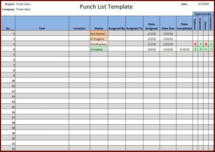 Construction Punch List Template Construction Punch List Template