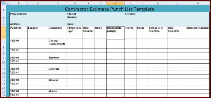 Construction Punch List Template Free Construction Punch List Template Free