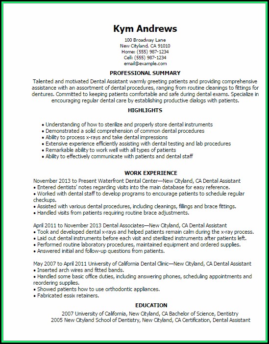 Dental Assistant Resume Templates Dental Assistant Resume Templates