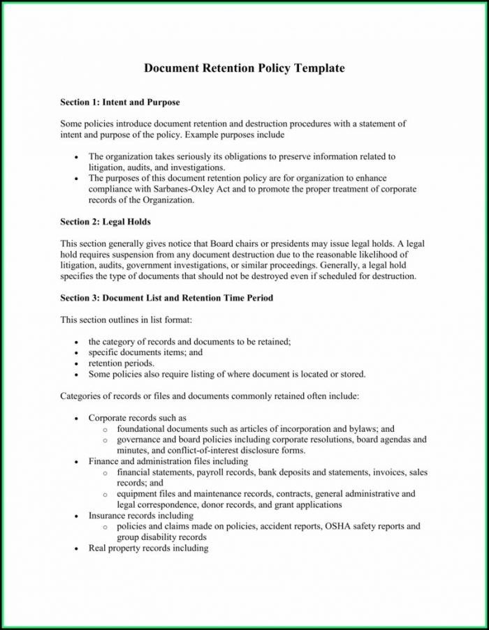 Document Retention Policy Template Document Retention Policy Template