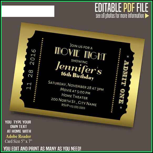 Editable Movie Ticket Invitation Template Editable Movie Ticket Invitation Template