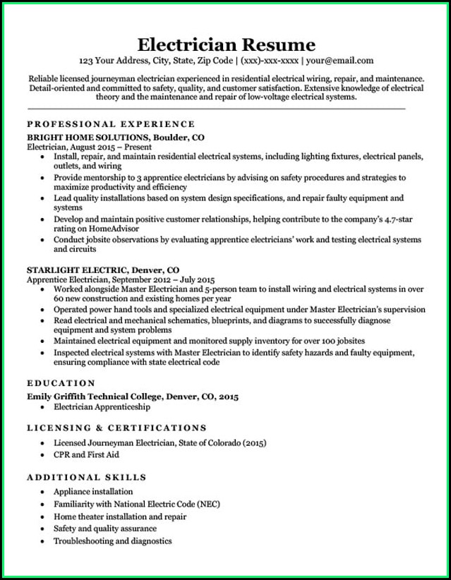 Electrician Resume Template Electrician Resume Template