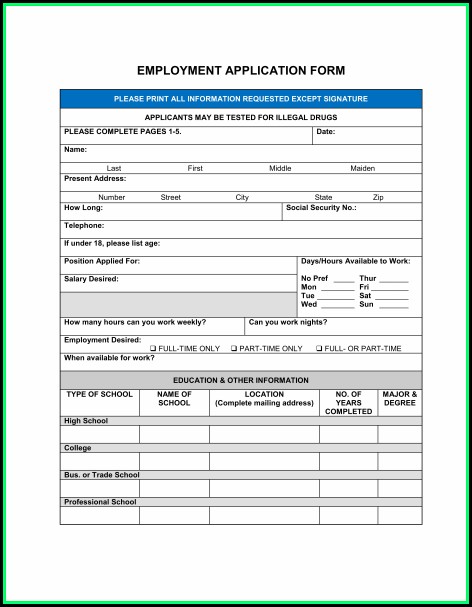 Employment Application Form Template Word Employment Application Form Template Word