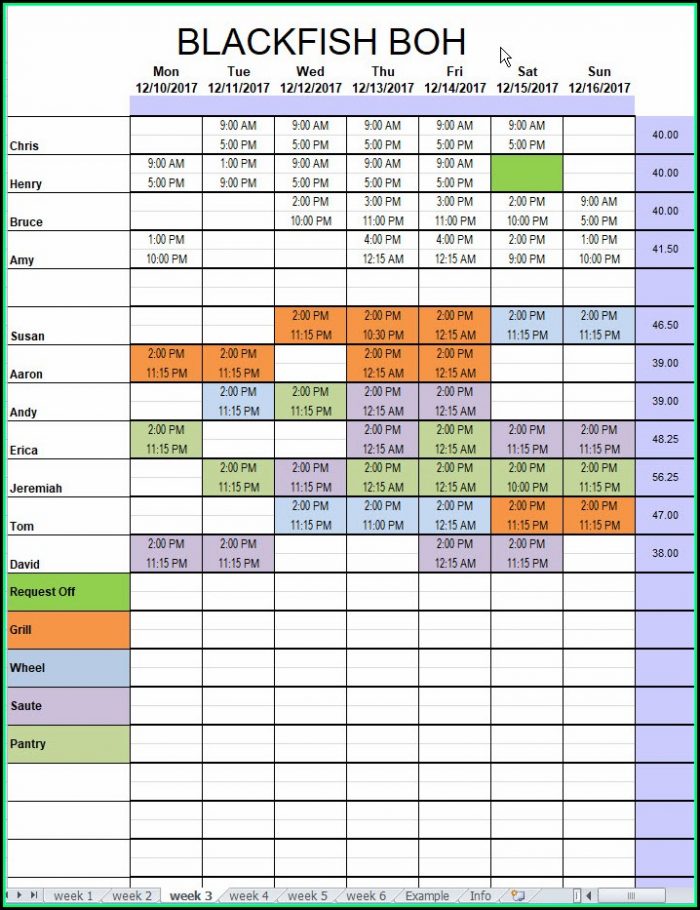 Excel Restaurant Schedule Template Excel Restaurant Schedule Template