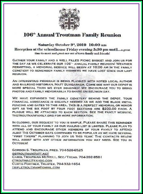 Family Reunion Information Letter Template Family Reunion Information Letter Template