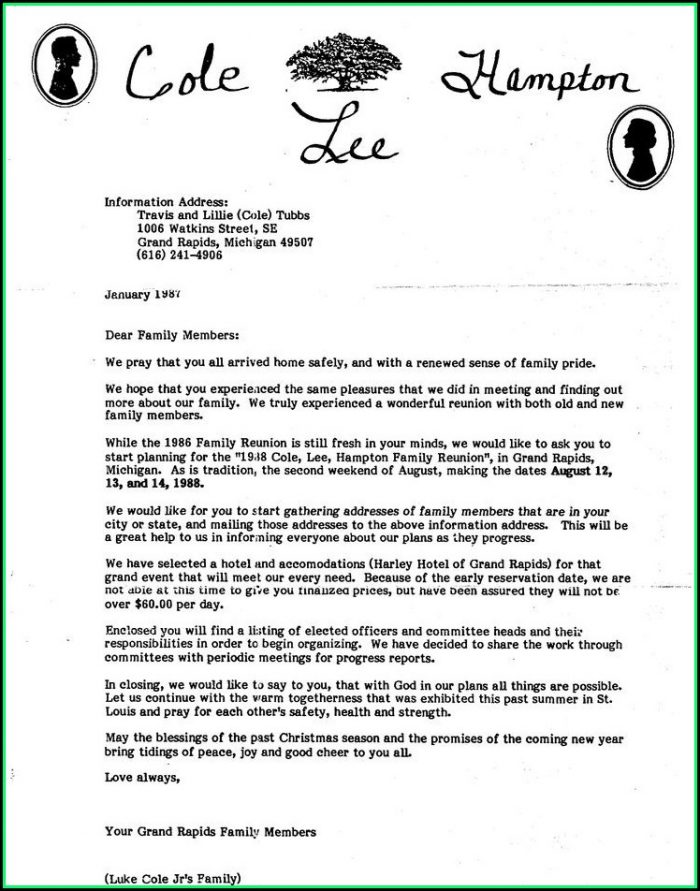 Family Reunion Letter Sample Family Reunion Letter Sample