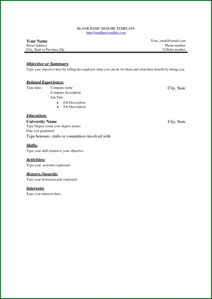 Free Basic Blank Resume Templates Free Basic Blank Resume Templates