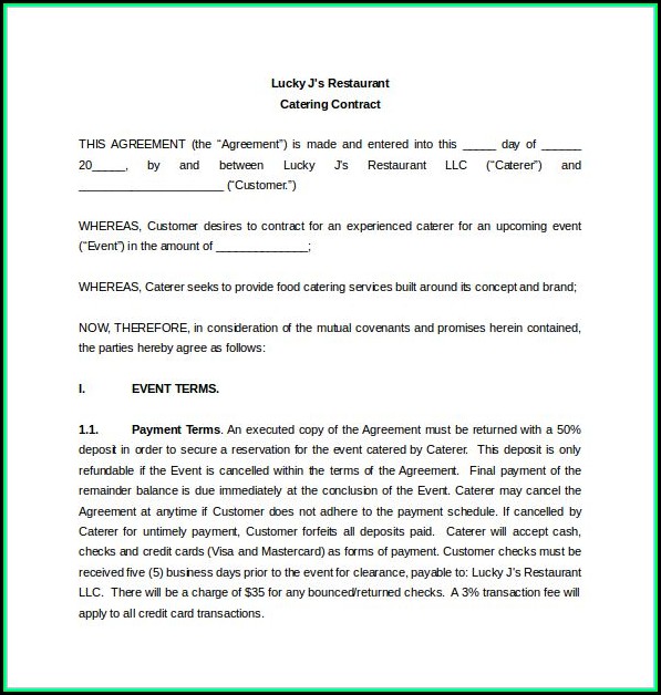 Free Catering Contract Template Word Free Catering Contract Template Word