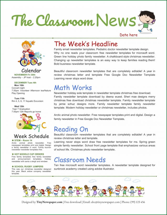 Free Downloadable Classroom Newsletter Templates Free Downloadable Classroom Newsletter Templates