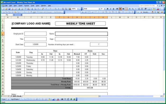 Free Excel Timesheet Template With Formulas Free Excel Timesheet Template With Formulas