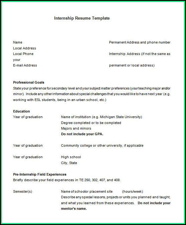 Free Internship Resume Template Free Internship Resume Template