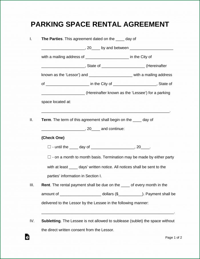 Free Parking Lease Agreement Template Free Parking Lease Agreement Template