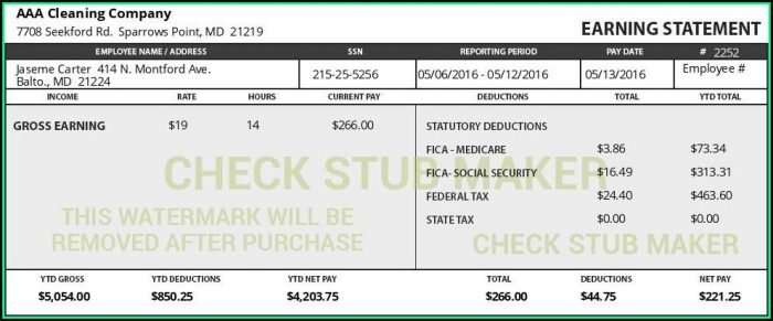 Free Pay Stub Maker Template Free Pay Stub Maker Template